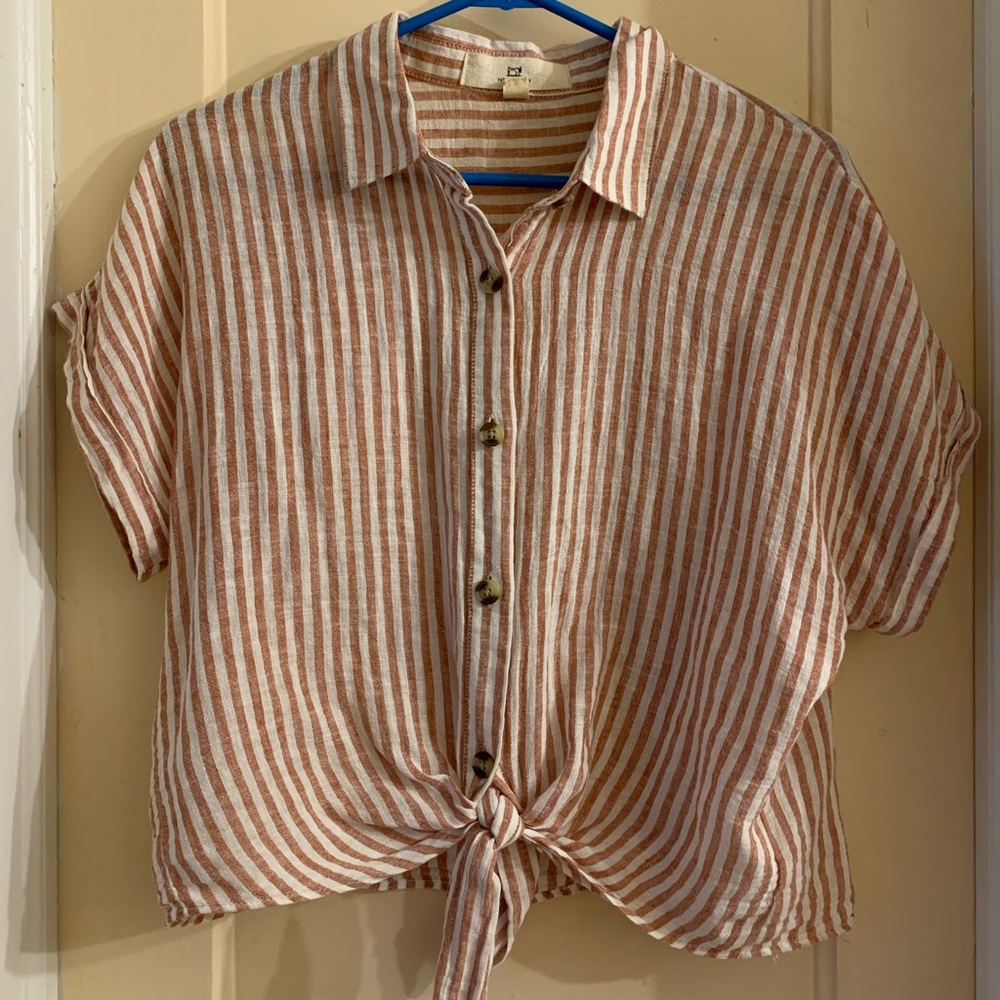 Thread supply stripe button up crop top